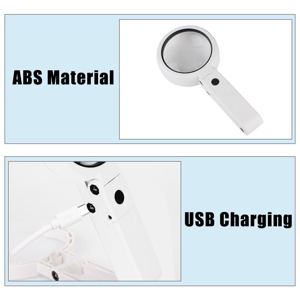 Stand Desk for Jewelry Appraisal Reading Repair with 8 LED Light Portable Hand-held Magnifying Glass Foldable Hand Tool Set 5x 11x