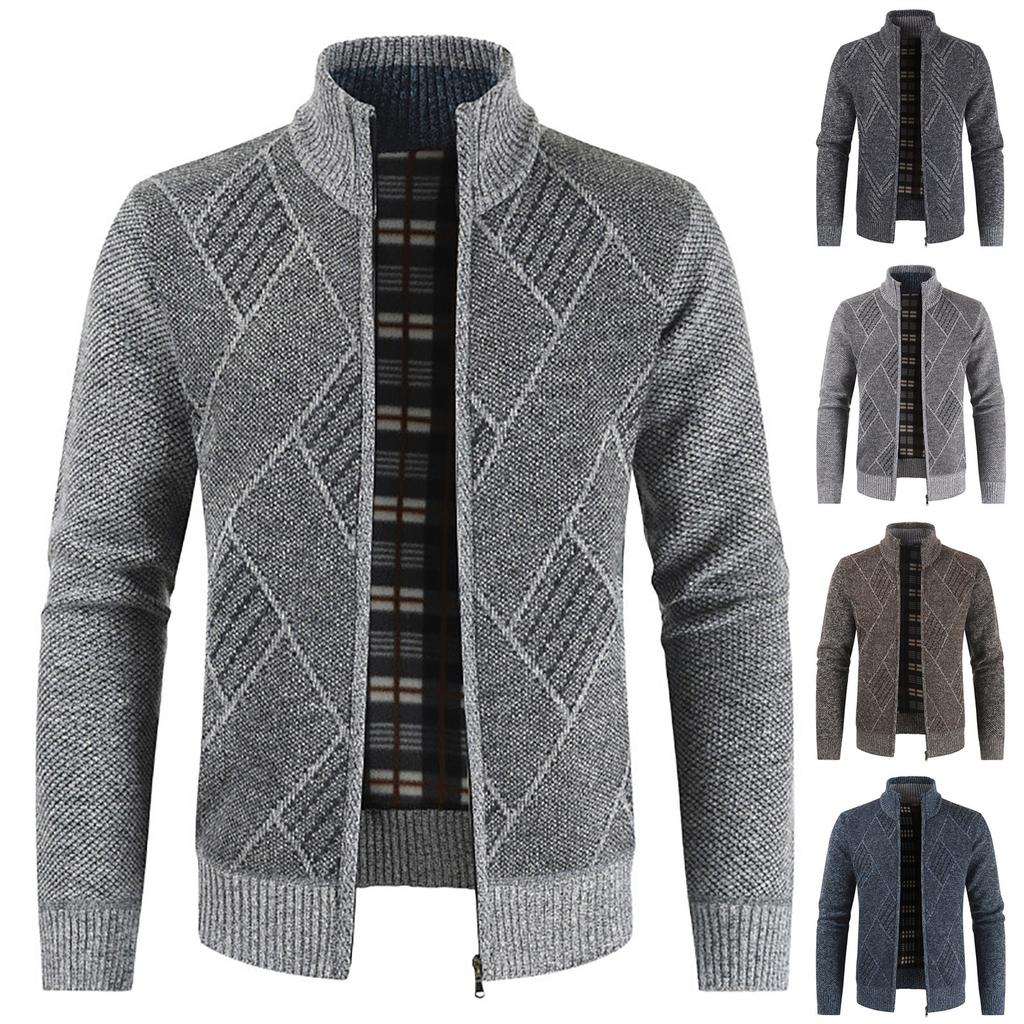 Men's Casual Winter Zipper Sweater Stand Collar Cardigan Tops Sweater Blouse Coat
