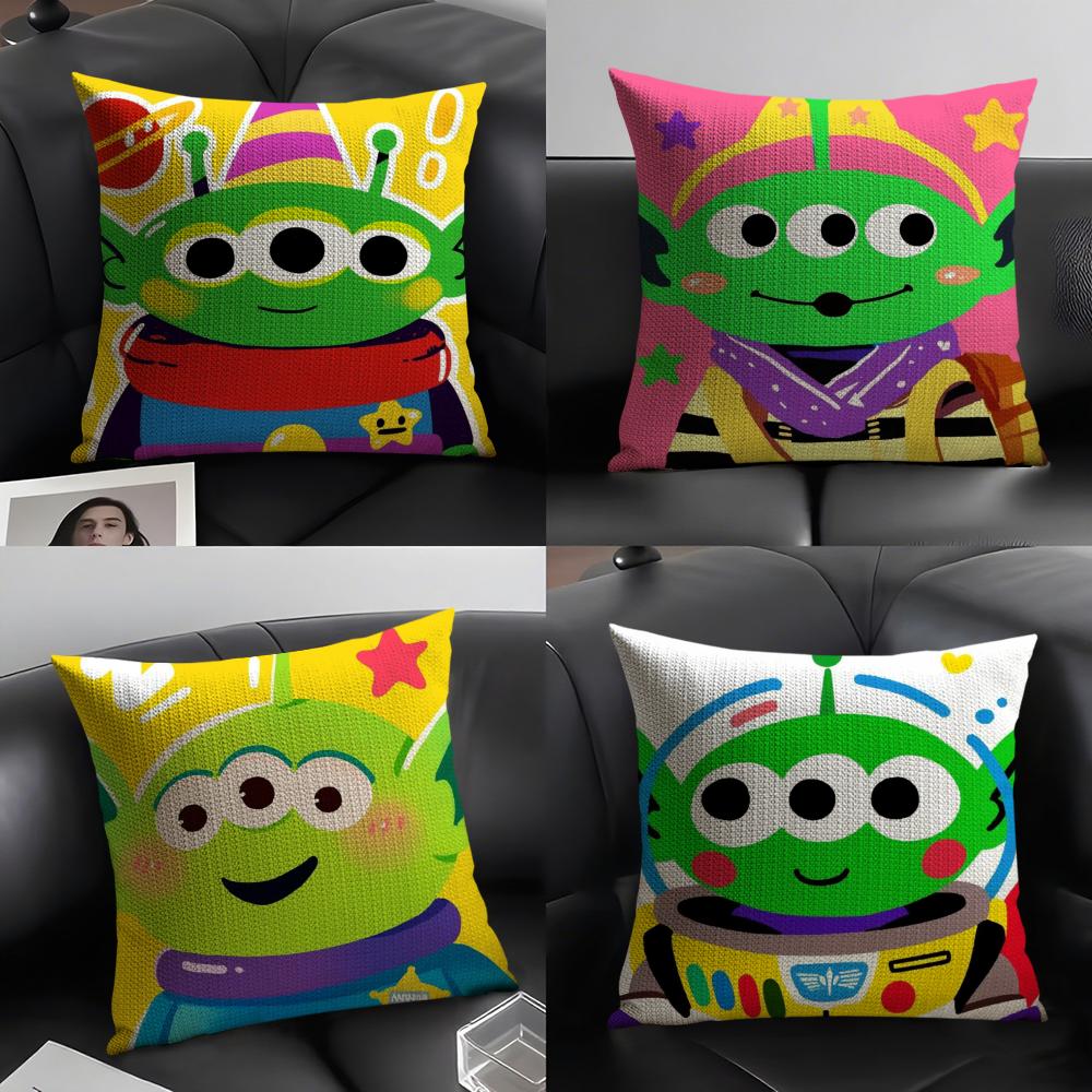 Anime Squeeze Toy Aliens Pillow Case Natural Linen Double-Sided Printing Sofa Home Decor Cushion Cover
