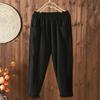 Elastic Waist Wide Leg Harem Pants Women Cotton Linen Casual Vintage Loose Solid Color Pockets Trousers