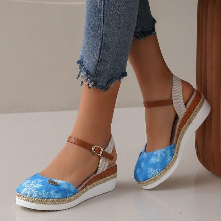 2025 Summer New Foreign Trade Large Size Bag Head Rear Empty Slope Heel Sandals Women's Hemp Rope Bottom Buckle Thick Sole Women's Sandals