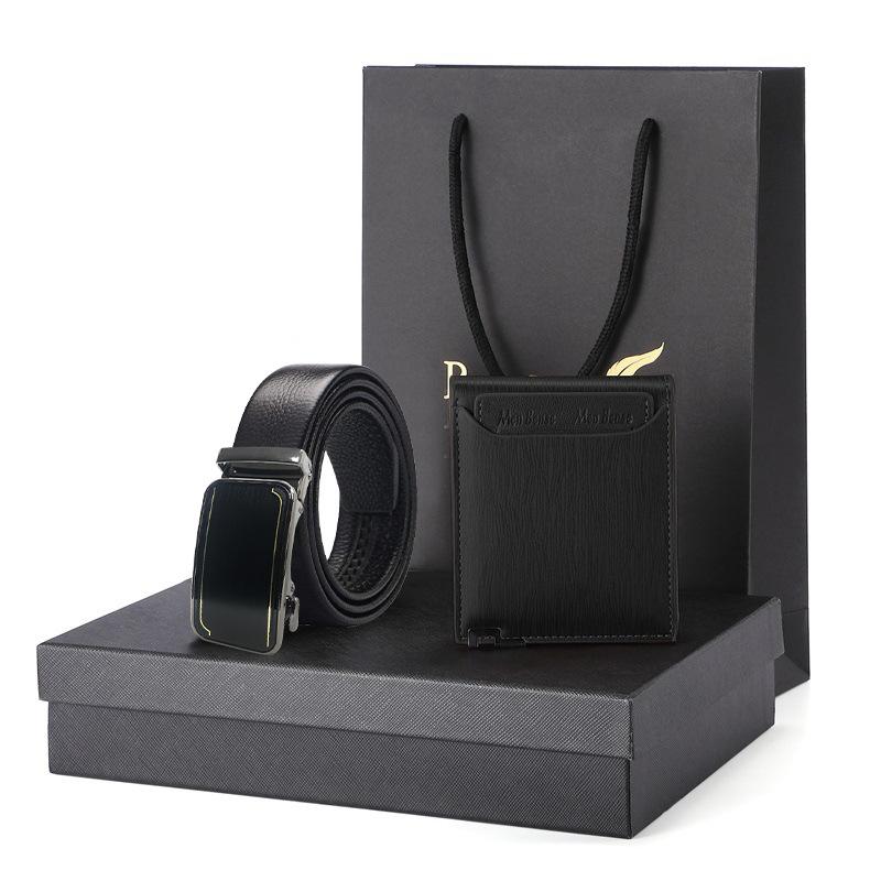 Отсутствие свиная кишка ремень кошелек подарочный набор подарочная коробка мужской кошелек из натуральной кожи короткий кошелек из коровьей кожи мужской ремень