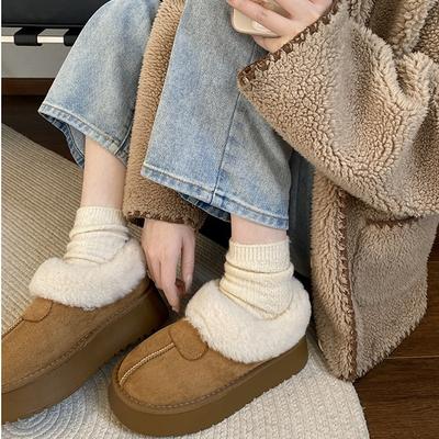 Модные женские зимние ботинки с меховой отделкой и толстой подошвой 2025 года, новые зимние ботинки из утолщенного хлопка с бархатом