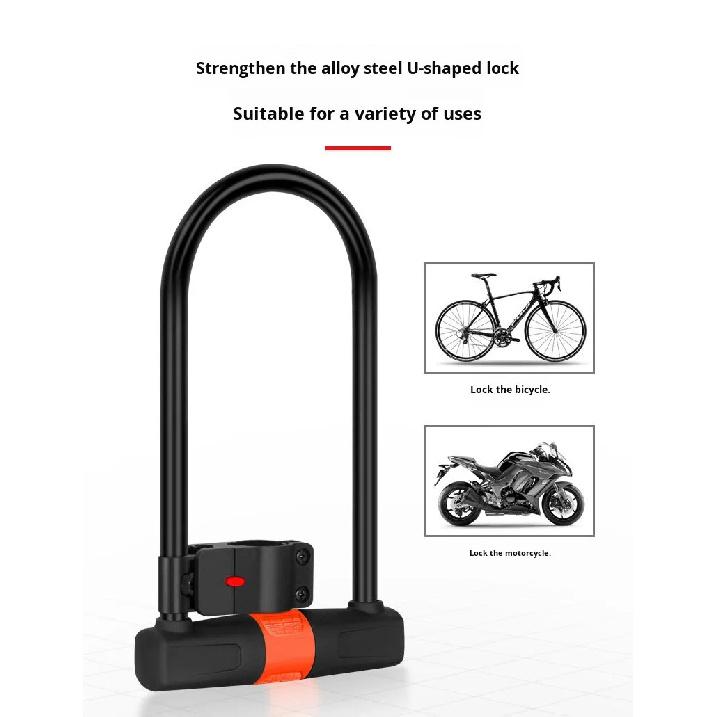 XUNTING Прочный U-образный замок из легированной стали со стальным тросом Противоугонная безопасность для велосипеда и мотоцикла