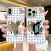 Plaid love mirror iPhone mobile phone case cartoon bear bow apple 13PM anti-drop protective case
