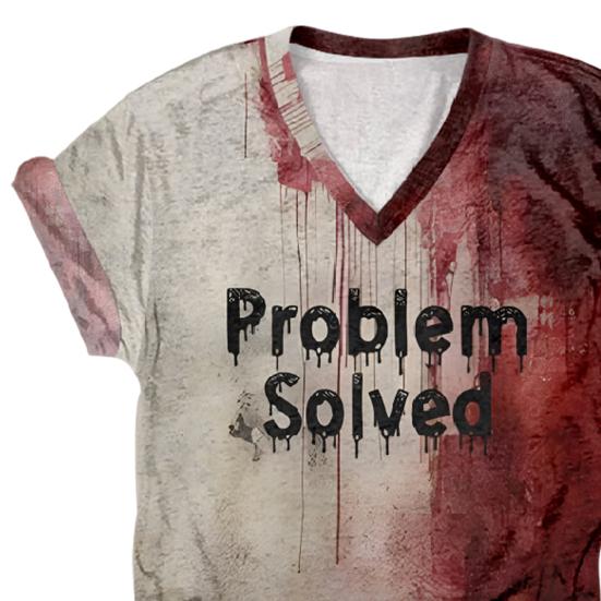 Женская футболка с V-образным вырезом и длинным рукавом, с принтом «кровавые буквы», свободный крой, пуловер на Хэллоуин, топы, праздничная одежда для вечеринок