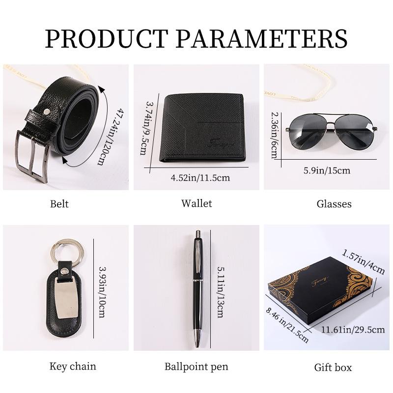 Fancy & Yc M2808 Popular Men's Gift Set Luxury Quartz Watch and Belt Wallet 6pcs/set Male Fashion Leather Wristwatch