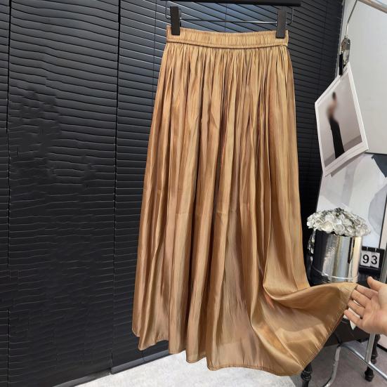 Женская юбка-макси, эластичная плиссированная юбка трапециевидной формы с высокой талией, блестящая перламутровая шифоновая плиссированная юбка из пряжи