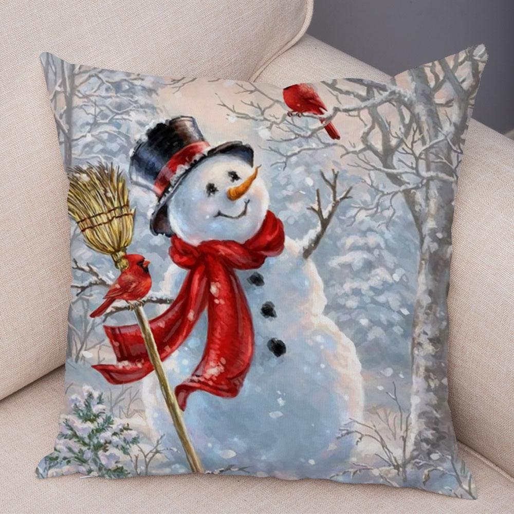 Cute Cartoon Snowman Cushion Cover Christmas Decoration Soft Plush Pillowcase Living Room Sofa Ornaments Bedroom Home