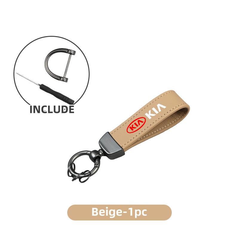 YNAZ6 Leather Rope Keychain Car Logo Keychain Classic Metal Key Holder Accessories For KIA Ceed Sportage Rio K5 K2 Optima Cerato Venga
