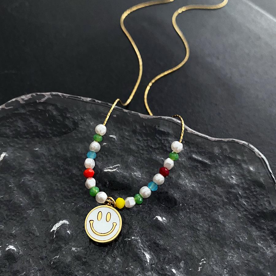 2022 Летнее Красочное Ожерелье-Чокер из Бисера со Смайликом из Серебристой Титановой Стали, Не Тускнеющее