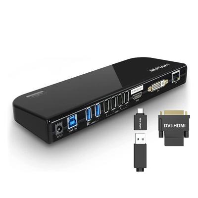 Универсальная док-станция Wavlink USB 3.0 для двух видеомониторов с разрешением 2048x1152, порты DVI, HDMI и VGA, Gigabit Ethernet, аудио и