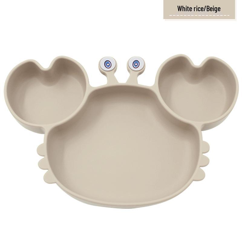 Children's Silicone Suction Meal Plate - Crab Design, Anti-Drop Compartment Bowl