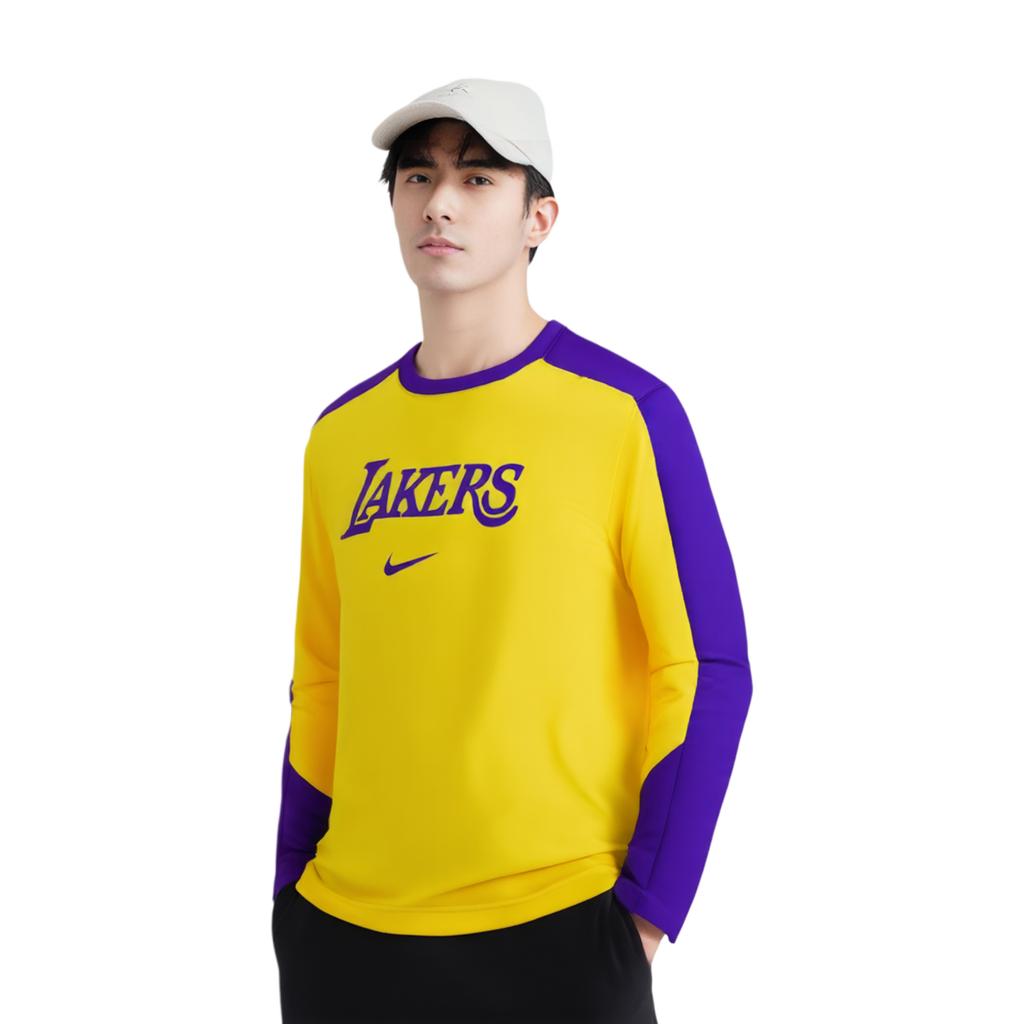 Nike X NBA Collaboration круглый вырез мода удобный цветной блок быстросохнущий длинный рукав футболка мужские топы желтый FQ3198-504