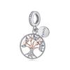 Original 925 Sterling Copper Charms Family Tree Love Heart Mom Pendant Beads Fit Brand Bracelets Necklaces Women DIY Zircon
