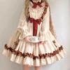 Japanese Gothic Lolita Dress Women Kawaii Bow Lace Dress Long Sleeve Princess Dress Halloween Costume Gift For Girls