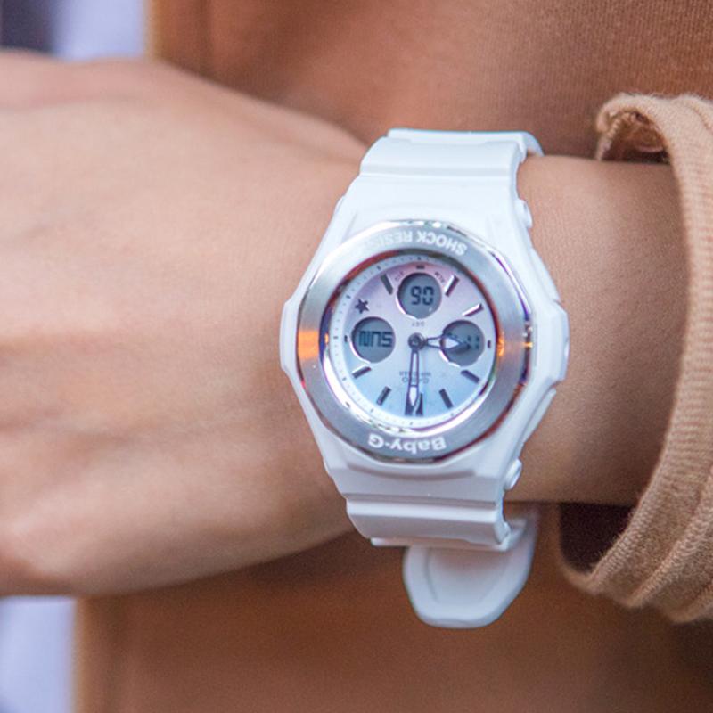Casio BABY-G Милые Девушки Градиентный Звездный Циферблат Чисто Белые Часы Кварцевый Механизм Ремешок из Смолы Японские и Корейские Часы Женские Часы Синие BGA-100ST-7A2021