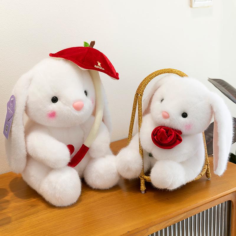 Cute Rose Rabbit Doll Plush Toy Doll Cute Rabbit for Girls and Children Soothing Doll Gift