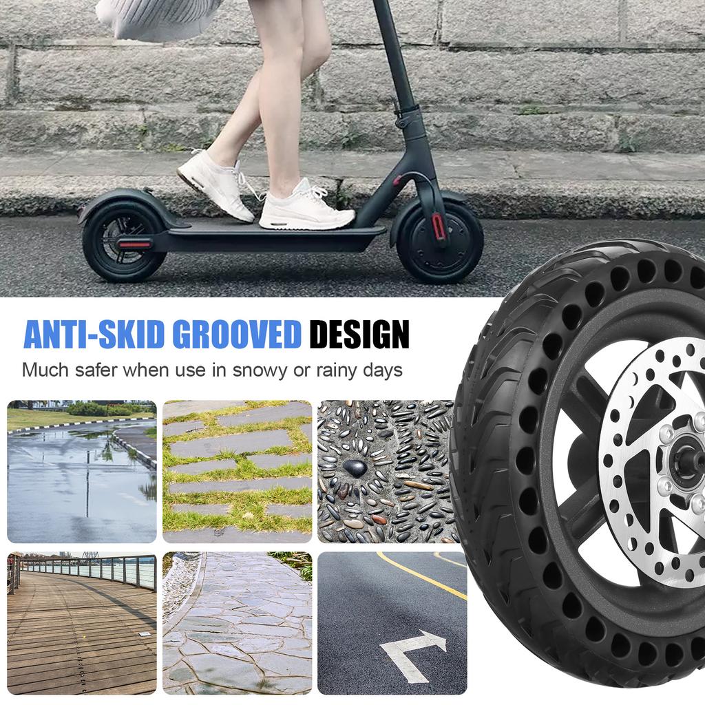 Electric Scooter Rear Tire with Wheel Hub Disc Brake Set 8.5 Inches Solid Electric Scooter Wheel