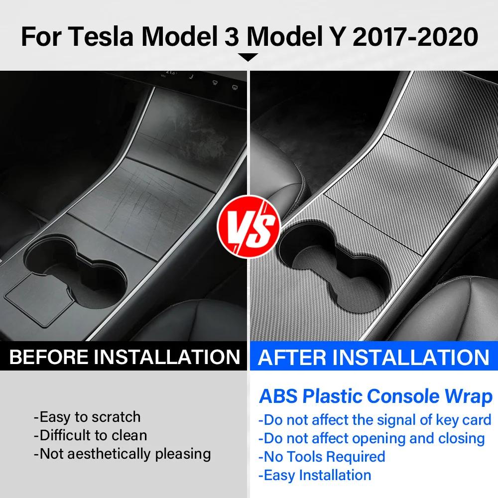 Декоративная панель центральной консоли автомобиля с текстурой углеродного волокна, износостойкая наклейка для Tesla Model 3 и Model Y 2017-2020 годов