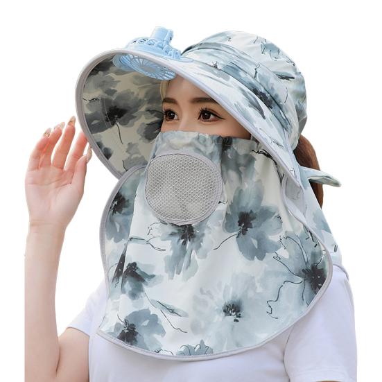 Шляпа от солнца унисекс с лицевой передней крышкой Защита лица и шеи USB-регулировка трех передач Электрический вентилятор Полая сетка Анти-УФ Складной солнцезащитный крем Дышащий