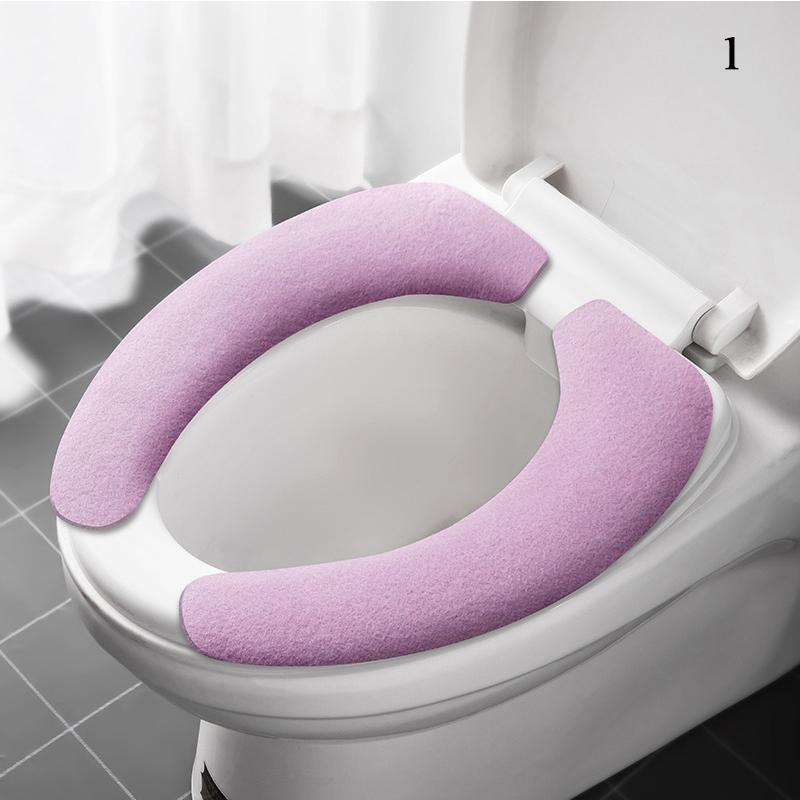 Universal Toilet Seat Cover Soft WC Paste Toilet Sticky Seat Pad Washable Bathroom Warmer Seat Lid Cover Pad Cushion Solid Color