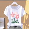 (Osiyo o'lchami) Qisqa yengli futbolkalar trend T yoqimli gul naqshli gul Kiyim Moda Print Ayollar Kundalik Ayollar Top Grafik Futbolka