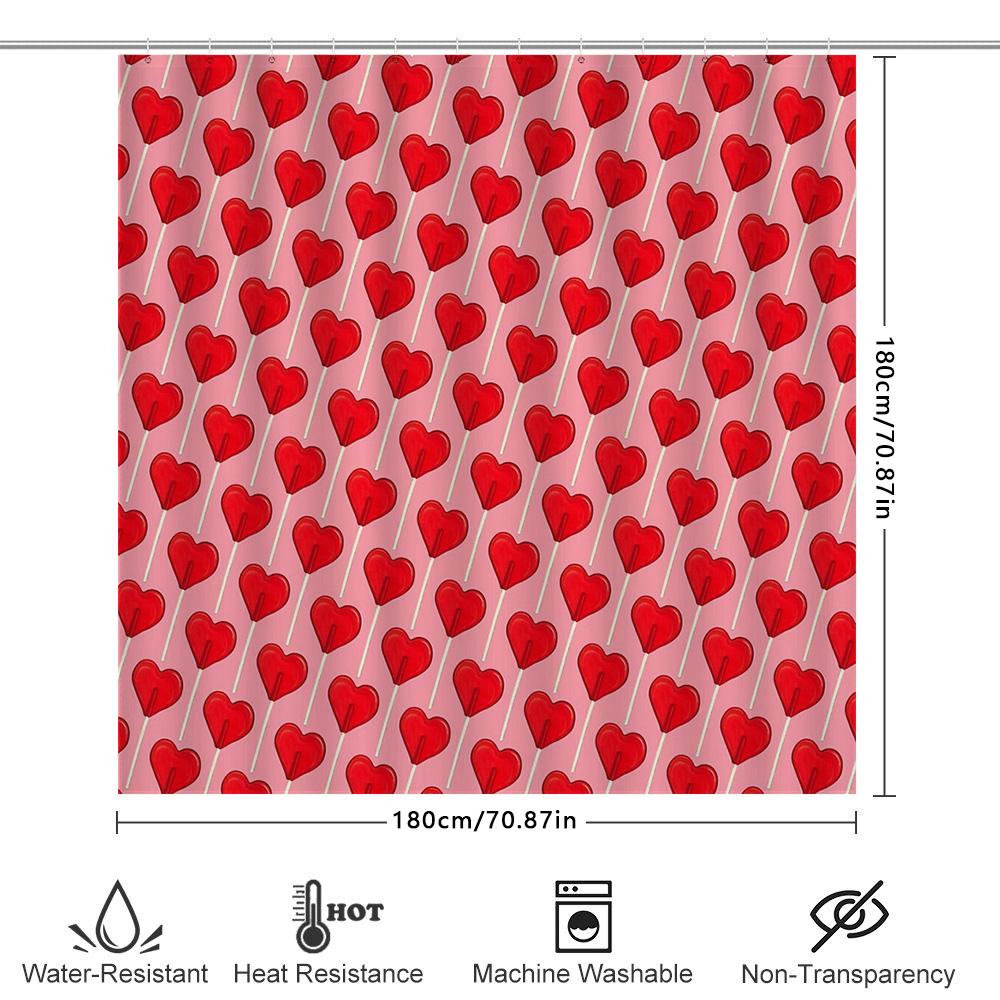 Heart Pattern Shower Curtain Romantic Love Backdrop Valentine'S Day Decor Bathroom Waterproof Fabric Shower Liner Vintage Style