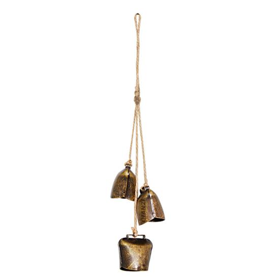 Iron Bell Chime with 3 Large Vintage Cow Bells On Rope Rustic Large Wall Hanging Decor Home Supplies