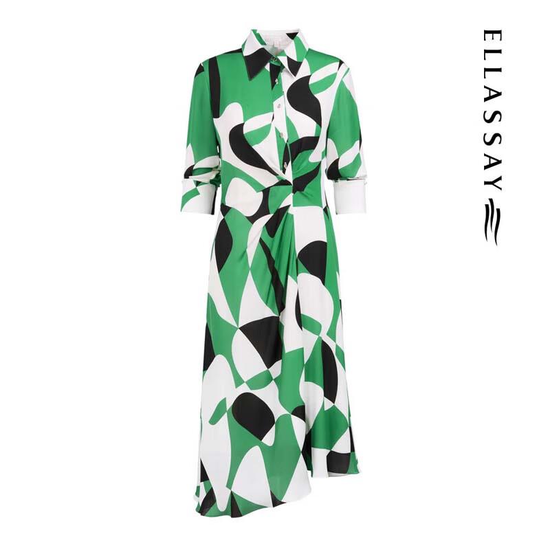 ELLASSAY 3D Tailored Waist-Cinching Midi Shirt Dress