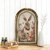 1PC Vintage Easter Decor Retro Home Decoration Wooden Bunny Oil Painting Rabbit Inn Art Print