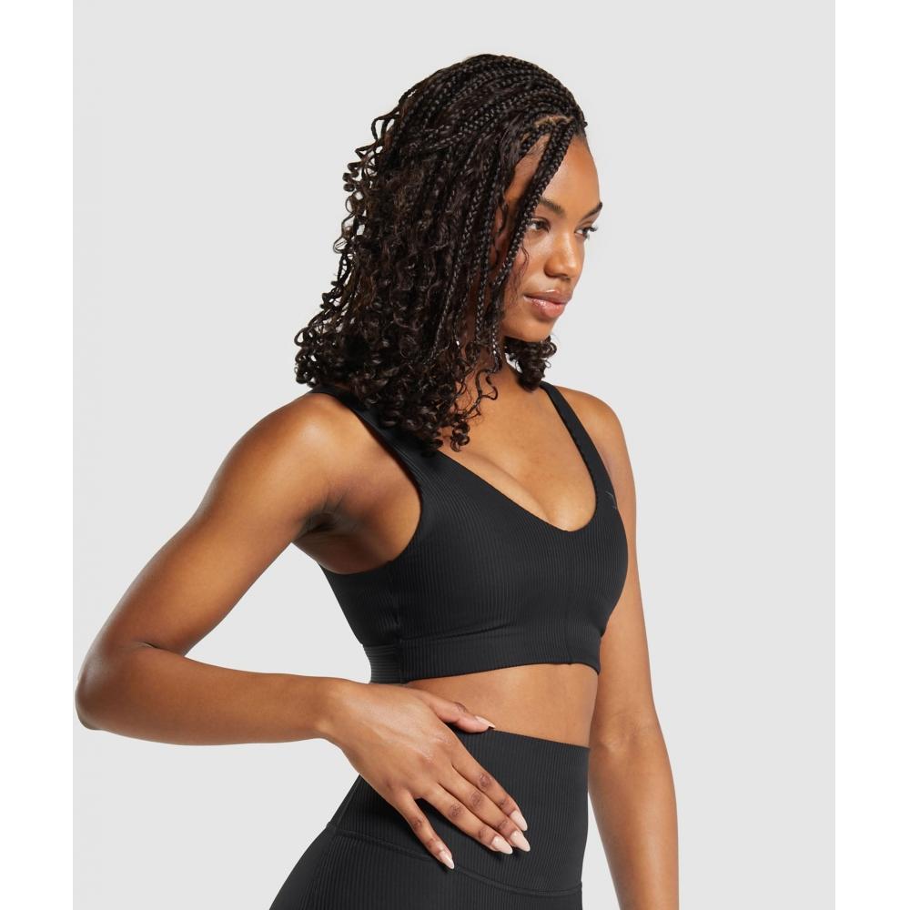 Gymshark Ребристый спортивный бюстгальтер черный B8a5w Bb2j