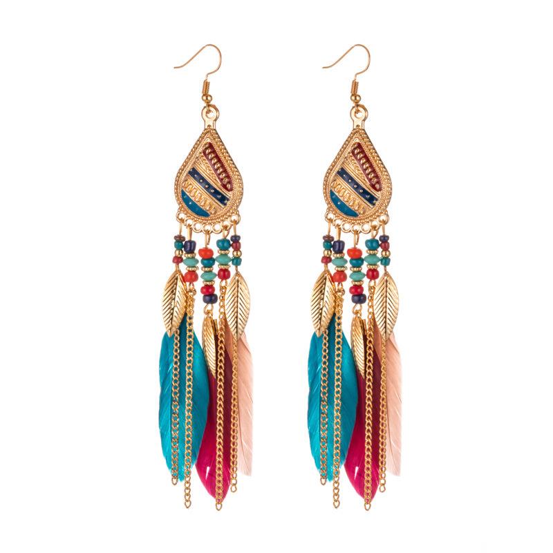 High-Value Feather Earrings Bohemian Long Tassel Photo Women'S Ear Hooks Personalized Earrings