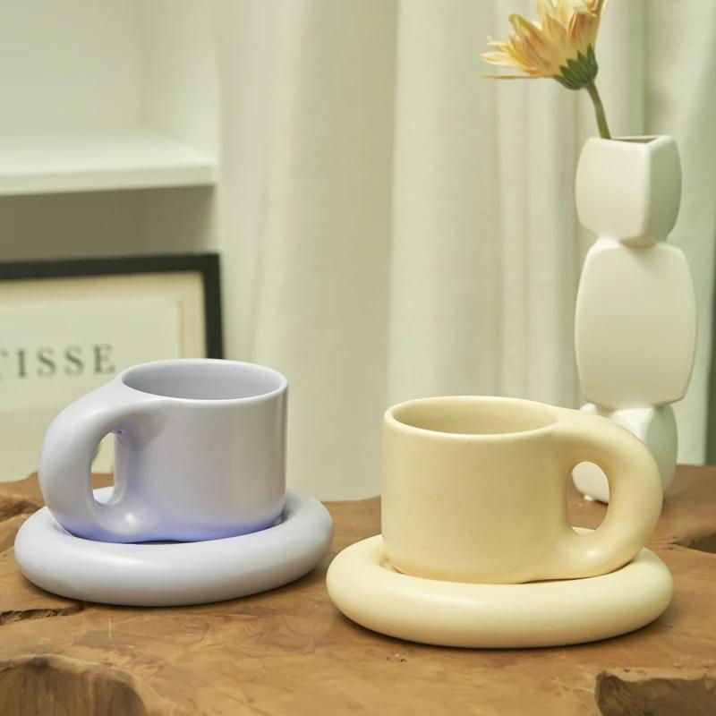 Nordic Ceramic Mug with Saucer Coffee Cup Drinking Cups and Saucers Home Office Tea Cup Coffee Cups Korean Mug Ceramic Plate