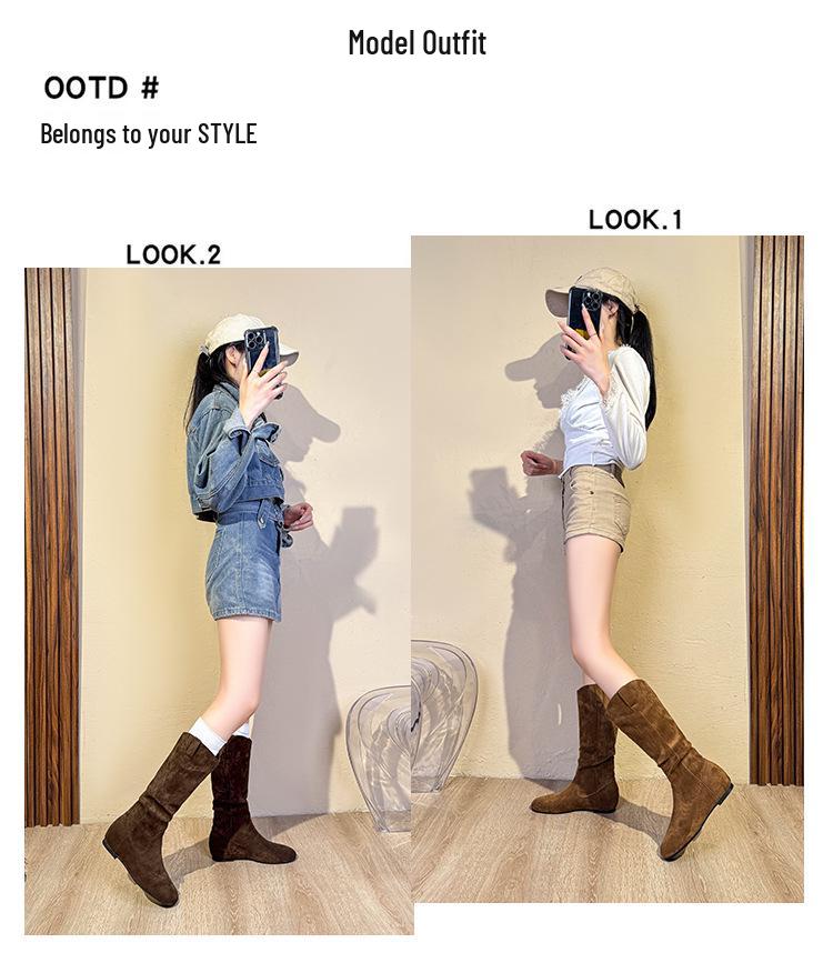 Women's Camel Suede Thigh-High Slouch Boots - Autumn/Winter 2025 Fashion, Flat Heel, Wide Calf, Round Toe