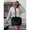 Plus Size Women's Round Neck Pullover Top Autumn Random Color Imitation Hand Crochet Flower Block Stitching
