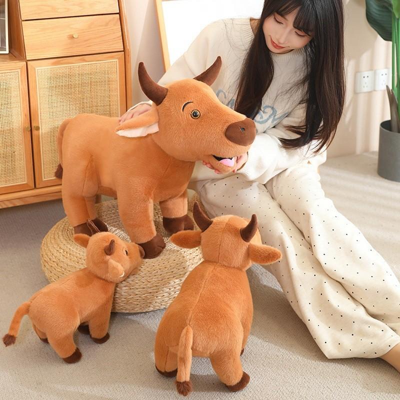Cow Brown Plush Toy Animal Stuffed Dolls Bedroom Decoration Kids Cute Gifts