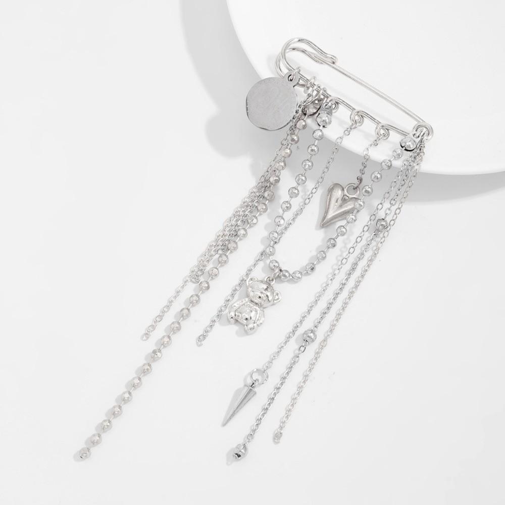 Stylish Bear Brooch Trendy Metal Bead Chain Brooch INS Style Suit Hanging Ornament Bag Decoration