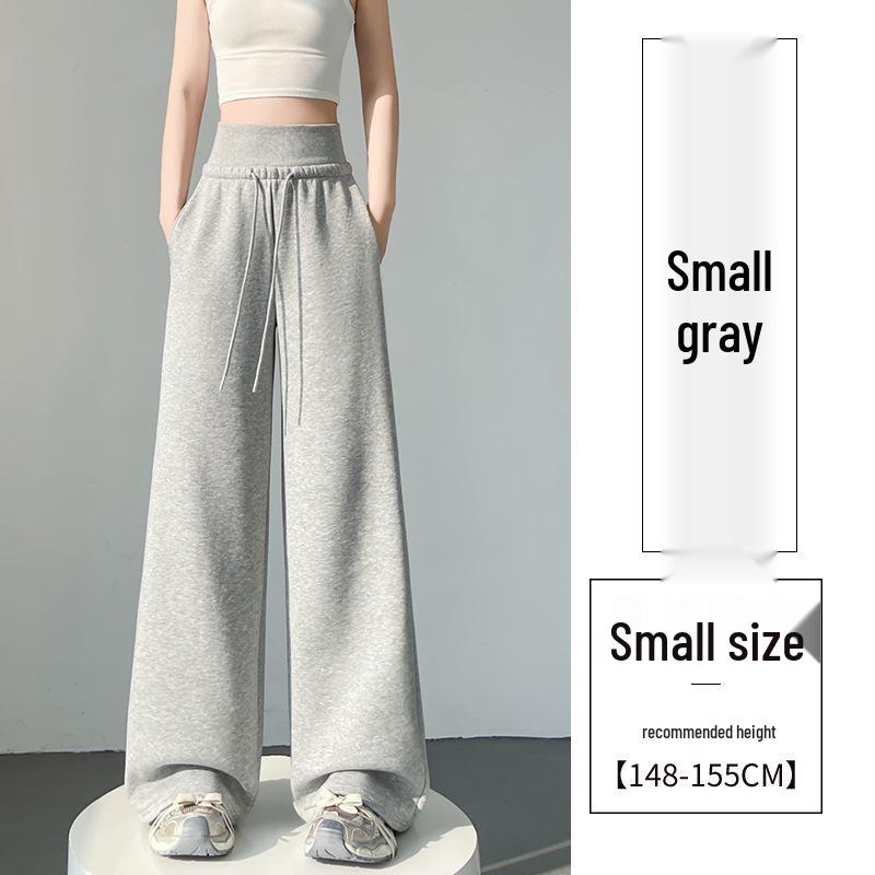 Женские серые широкие спортивные штаны в американском стиле: Весенняя коллекция 2025 года, Свободные повседневные прямые брюки с высокой посадкой, Длина в пол.