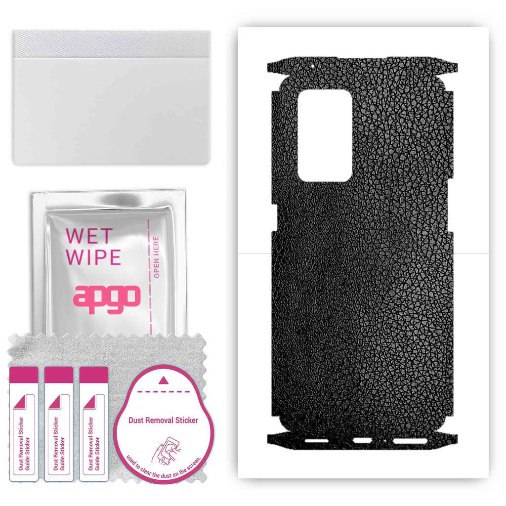 apgo Protective Skin Sticker for the Back+sides Compatible with Oppo Reno 6 Pro 5G, Full Wrap Film, Foil, Vinyl - Pattern Black Leather