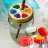 Mason Jar Palette Plum Blossom Shape Watercolor Paint Tray Portable DIY Doodle Mixing Dish for Kids Artists Beginner Painting Kit