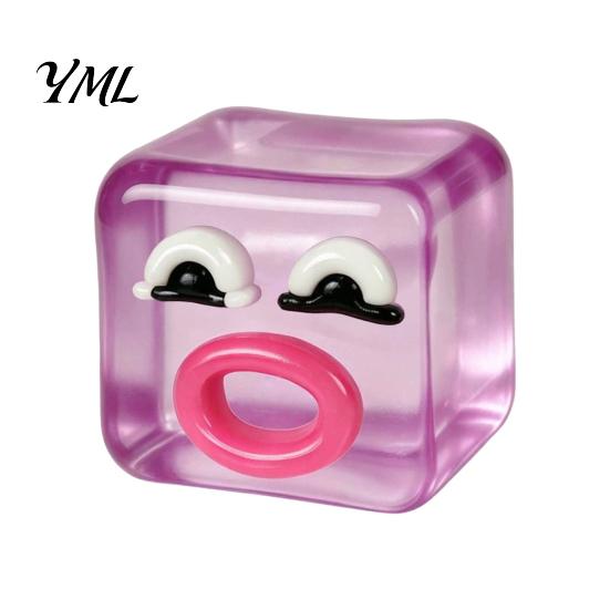 TPR Clear Cube Toy Cartoon Expression Stress Toy, Anxiety Relief Sausage Lip Squeeze Sensory for Relaxation