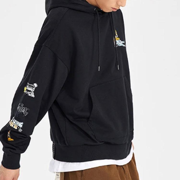 Li-Ning Скейтборд серии Fun Pattern Print Свободный пуловер с капюшоном Мужская толстовка с капюшоном Черный AWDS177-4