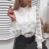 Women Shirt Popular Buttons Blouse Lace Blouse Solid Color Lace Patchwork Shirt Fashion Shirt for Daily Wear