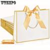 10pcs Elegant Gift Bags with Golden Bow Ribbon and Handles Gift Bags Gift Packing Bag for Wedding Birthday Housewarming Gifts White with Golden Border