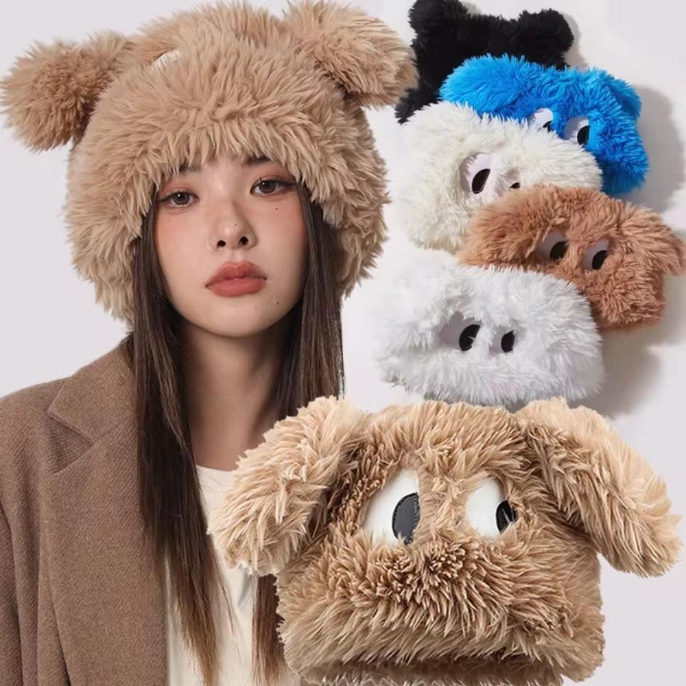 Cute Big Eyes Plush Warm Cap Fluffy Beanies Hat Korean Girl Ear Cover Hats Women