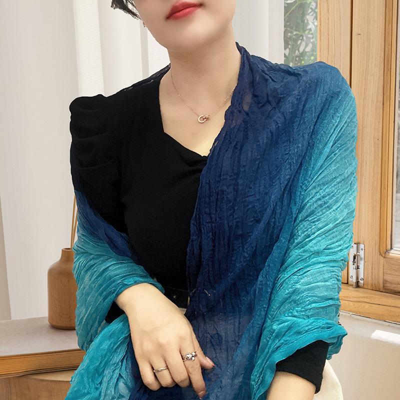 Small Floral Thin Mori Age-reducing Wrinkled Sunscreen Silk Scarf Women's Summer New Versatile Shawl Fashion Trends