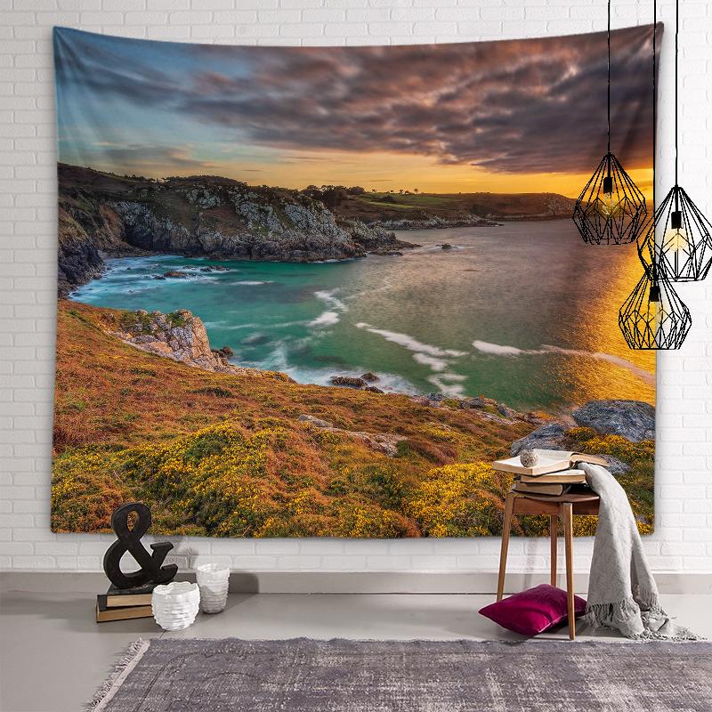 Пляжный пейзаж Гобелен Сумерки Закат Пейзаж Настенное художественное оформление Эстетика общежития Гостиная Спальня Украшение дома