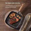 Cast Iron Steak Frying Pan with Wooden Handle, Uncoated and Thickened, Striped Surface.