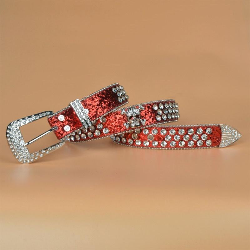 Стимпанк Ремень со стразами Женский Пояс на талию Западный Ковбойский Ремень из ПУ кожи с черепами и заклепками для Девочки-подростка Женский Мужской